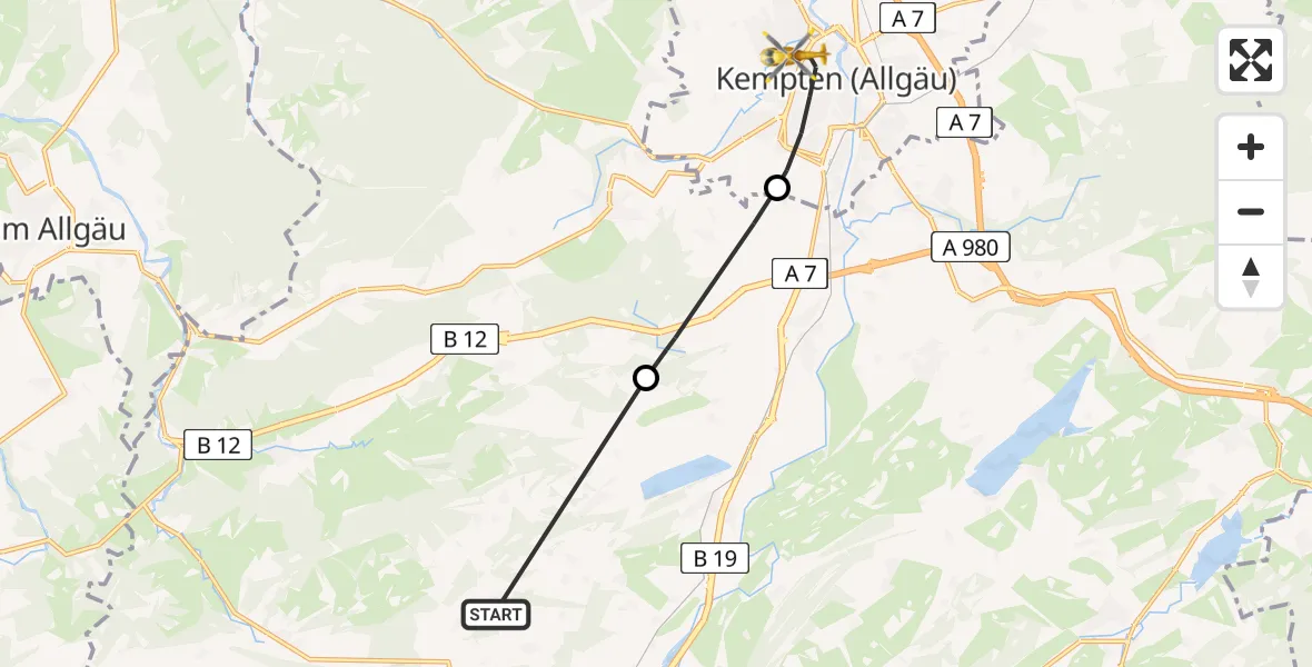 Flugroute Rettungshubschrauber Immenstadt i.Allgäu - Kempten (Allgäu), 27 April 2026, 07:55