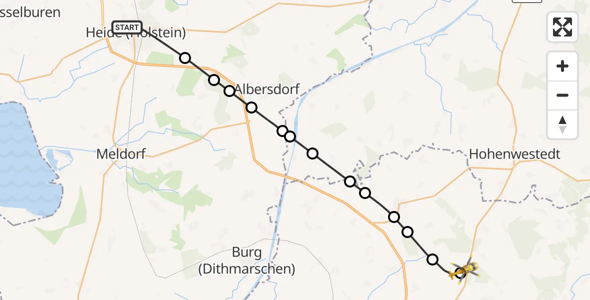 Flugroute Rettungshubschrauber Heide - Itzehoe Hungriger Wolf Flugplatz, 27 April 2026, 07:56