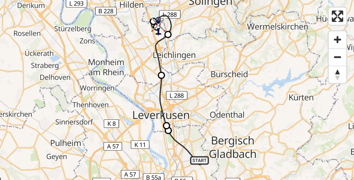 Flugroute Polizeihubschrauber Köln - Langenfeld-Wiescheid Flugplatz, 27 April 2026, 08:07