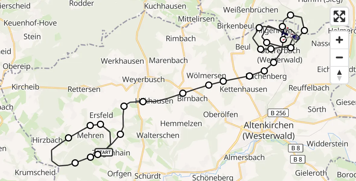 Flugroute Polizeihubschrauber Mehren - Hilgenroth, 27 April 2026, 08:09
