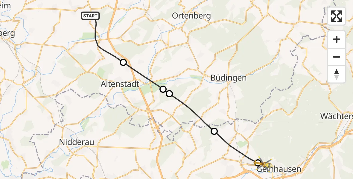 Flugroute Ambulanzhubschrauber Florstadt - Gelnhausen, 27 April 2026, 08:12
