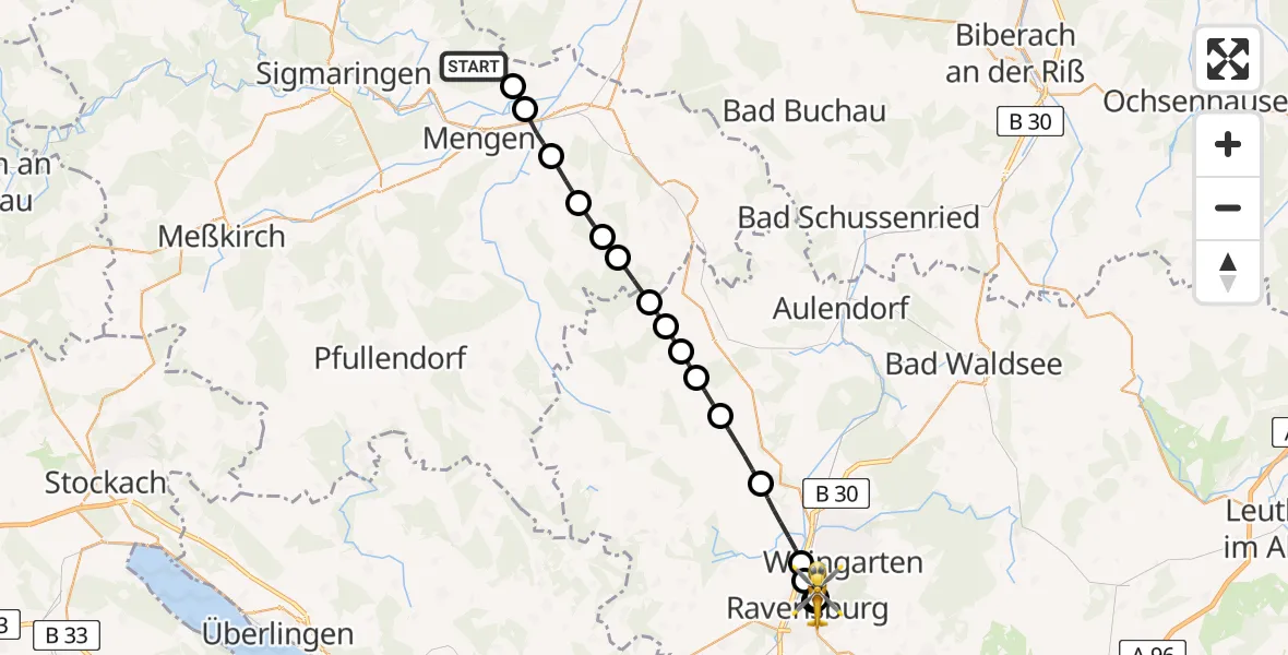 Flugroute Rettungshubschrauber Scheer - Sankt Elisabeth Hospital, 27 April 2026, 08:13