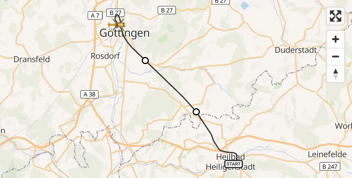 Flugroute Rettungshubschrauber Heilbad Heiligenstadt - Göttingen, 27 April 2026, 08:14