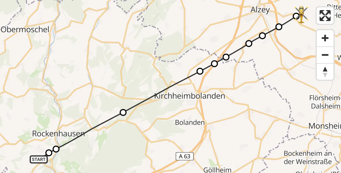 Flugroute Rettungshubschrauber Imsweiler UL - Gau-Heppenheim, 27 April 2026, 08:14