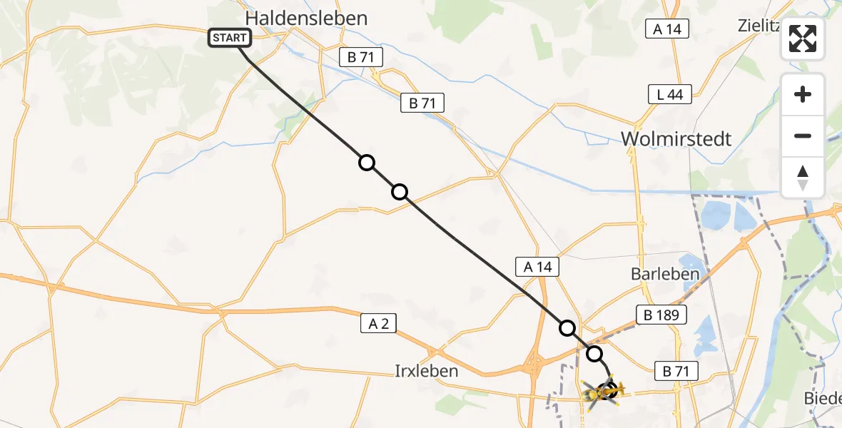 Flugroute Rettungshubschrauber Haldensleben - Magdeburg Hospital, 27 April 2026, 08:15