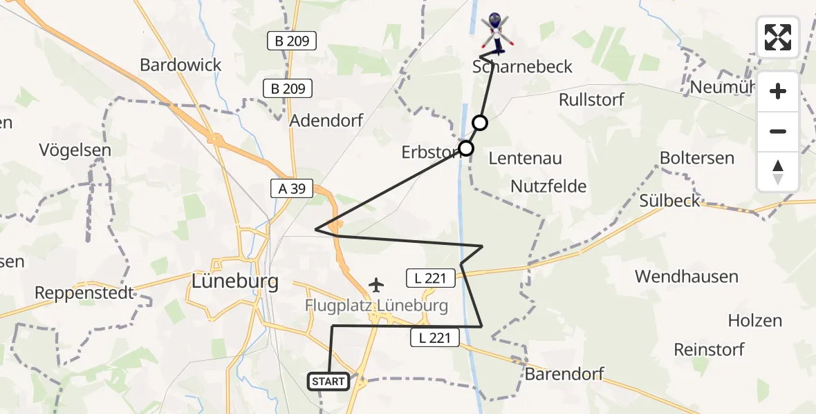 Flugroute Polizeihubschrauber Lüneburg - Scharnebeck, 27 April 2026, 08:25