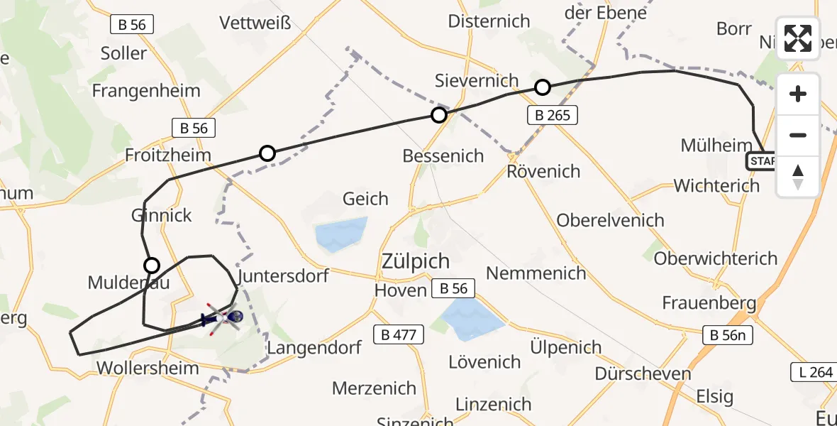 Flugroute Polizeihubschrauber Zülpich - Nideggen, 27 April 2026, 08:26