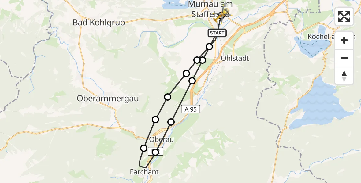 Flugroute Rettungshubschrauber Murnau a.Staffelsee - Murnau Accident Hospital, 27 April 2026, 08:26