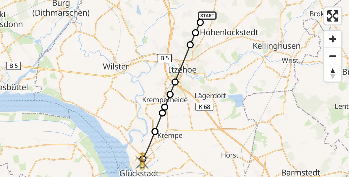 Flugroute Rettungshubschrauber Hohenlockstedt - Glückstadt, 27 April 2026, 08:34