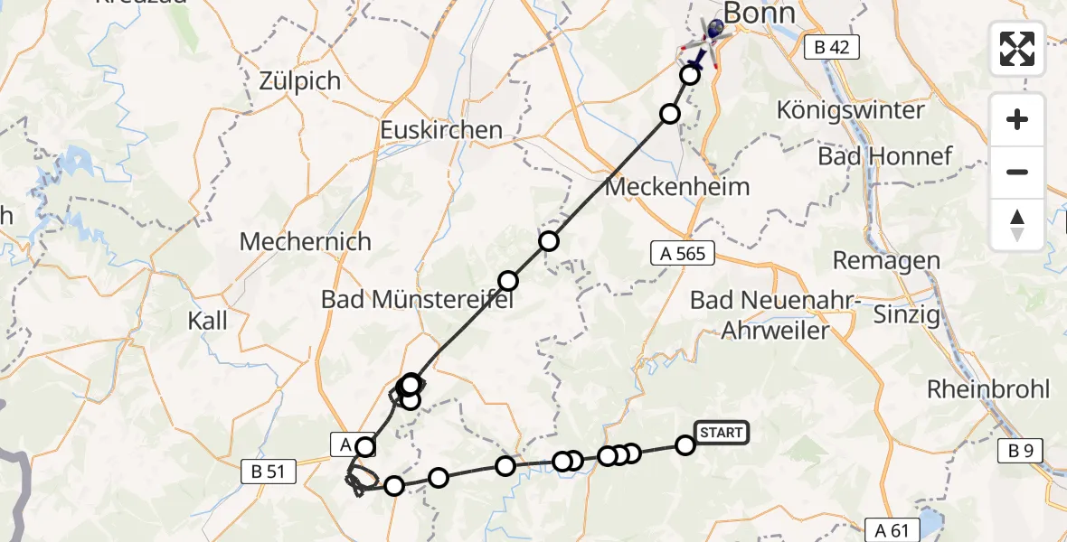 Flugroute Polizeihubschrauber Heckenbach - Bonn, 27 April 2026, 08:34