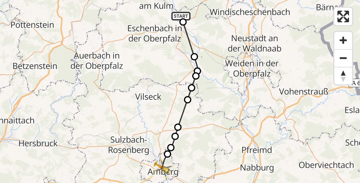 Flugroute Rettungshubschrauber Trabitz - Amberg, 27 April 2026, 08:34