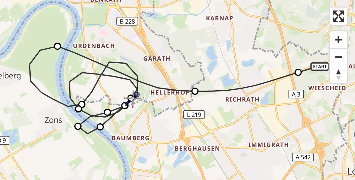 Flugroute Polizeihubschrauber Langenfeld-Wiescheid Flugplatz - Düsseldorf, 27 April 2026, 08:35