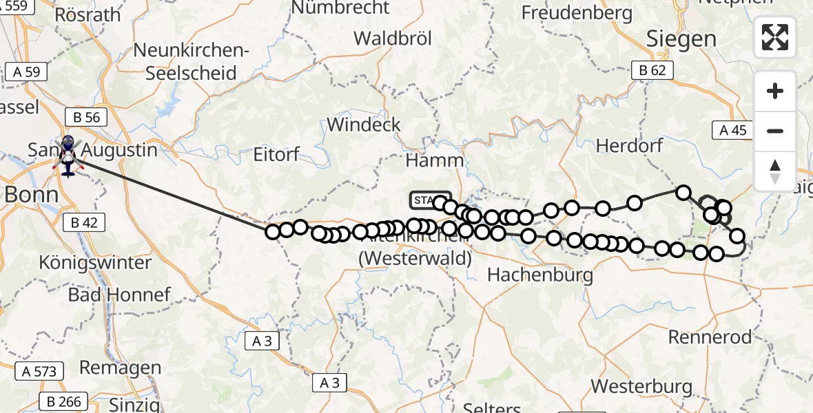 Flugroute Polizeihubschrauber Hilgenroth - Sankt Augustin, 27 April 2026, 08:35