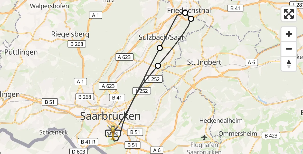Flugroute Rettungshubschrauber Saarbrücken - Saarbrücken, 27 April 2026, 08:35