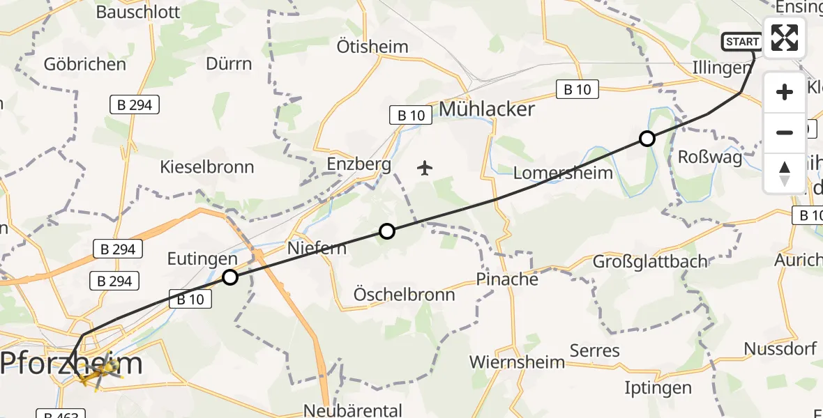 Flugroute Rettungshubschrauber Illingen - Pforzheim, 27 April 2026, 08:35