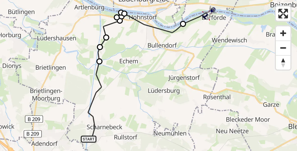 Flugroute Polizeihubschrauber Scharnebeck - Hittbergen, 27 April 2026, 08:38