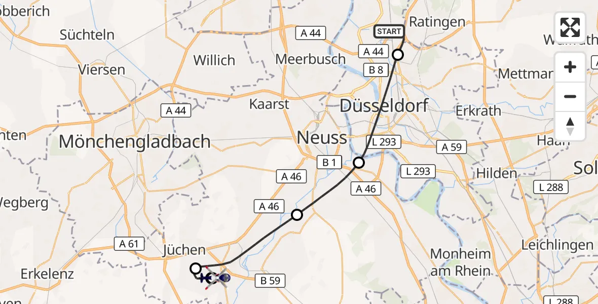 Flugroute Polizeihubschrauber Düsseldorf Flughafen - Gustorfer Höhe Flugplatz, 27 April 2026, 08:45