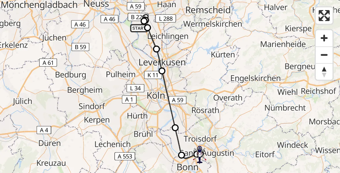 Flugroute Polizeihubschrauber Düsseldorf - Bonn-Hangelar Flugplatz, 27 April 2026, 08:51