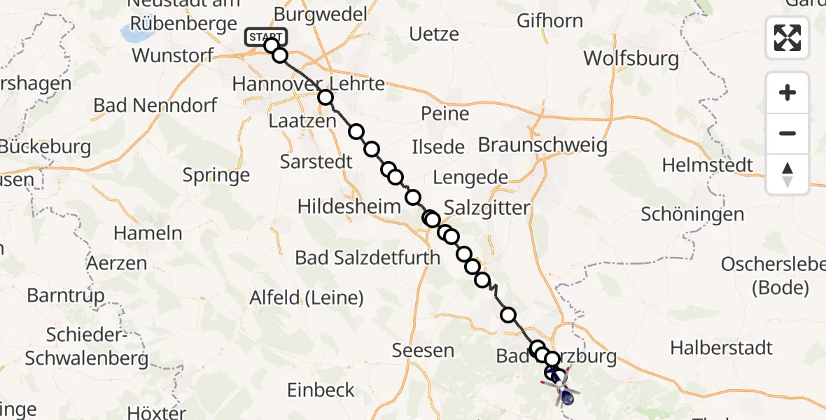 Flugroute Polizeihubschrauber Flughafen Hannover - Harz (Landkreis Goslar), 27 April 2026, 08:51