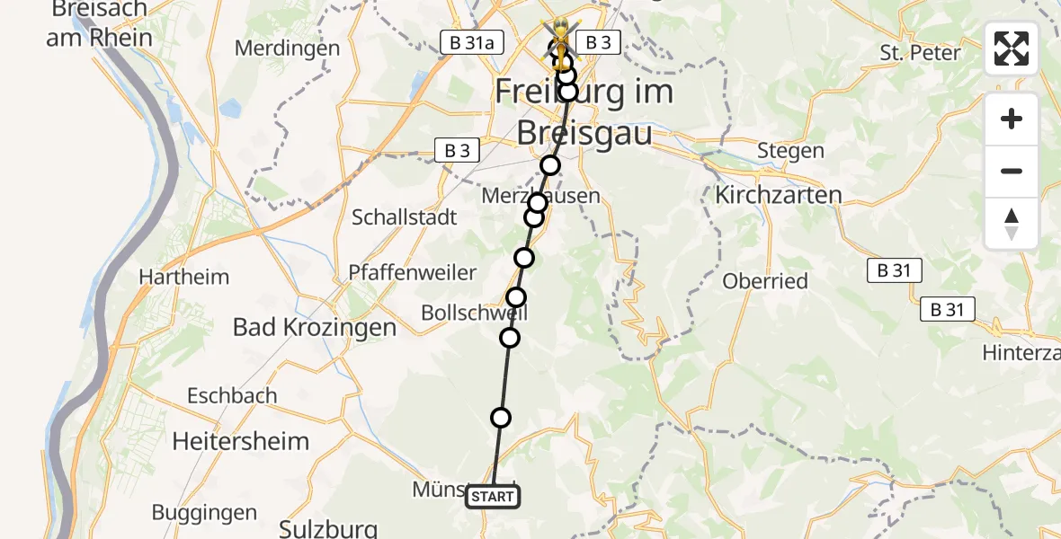 Flugroute Rettungshubschrauber Münstertal/Schwarzwald - Freiburg im Breisgau Flugplatz, 27 April 2026, 08:53