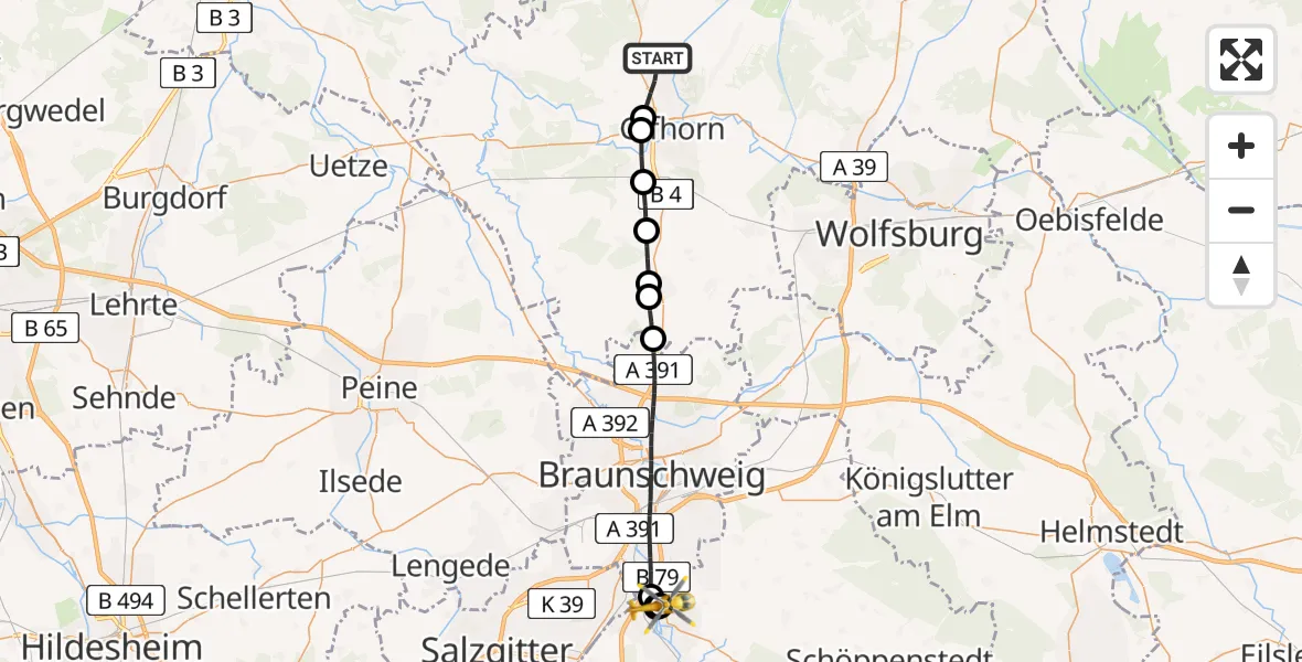 Flugroute Rettungshubschrauber Gifhorn - Wolfenbüttel Municipal Hospital Heliport (Christoph 30), 27 April 2026, 08:54