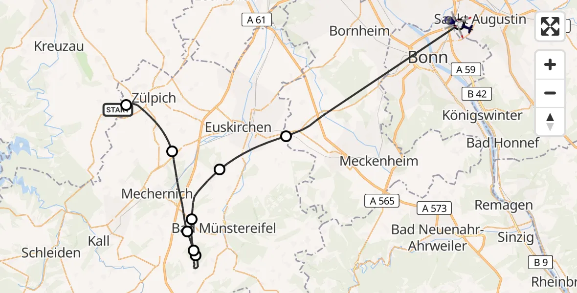 Flugroute Polizeihubschrauber Nideggen - Sankt Augustin, 27 April 2026, 08:58