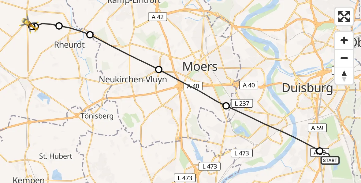 Flugroute Rettungshubschrauber Duisburg Air Rescue Hubschrauberlandeplatz (Christoph 9) - Issum, 27 April 2026, 09:01