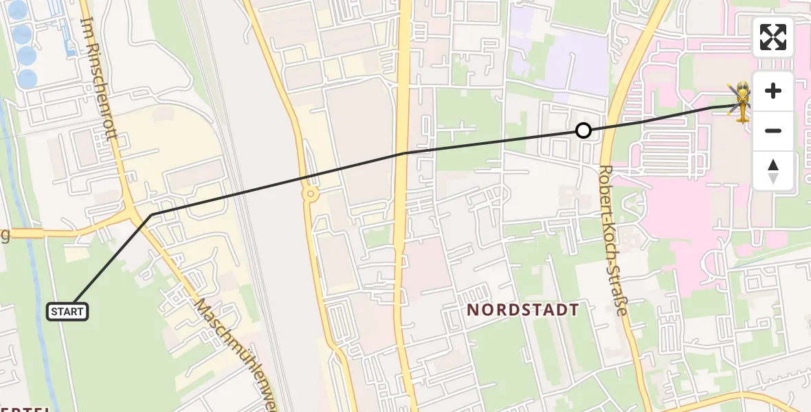 Flugroute Rettungshubschrauber Göttingen - Göttingen University Clinic Hubschrauberlandeplatz, 27 April 2026, 09:01