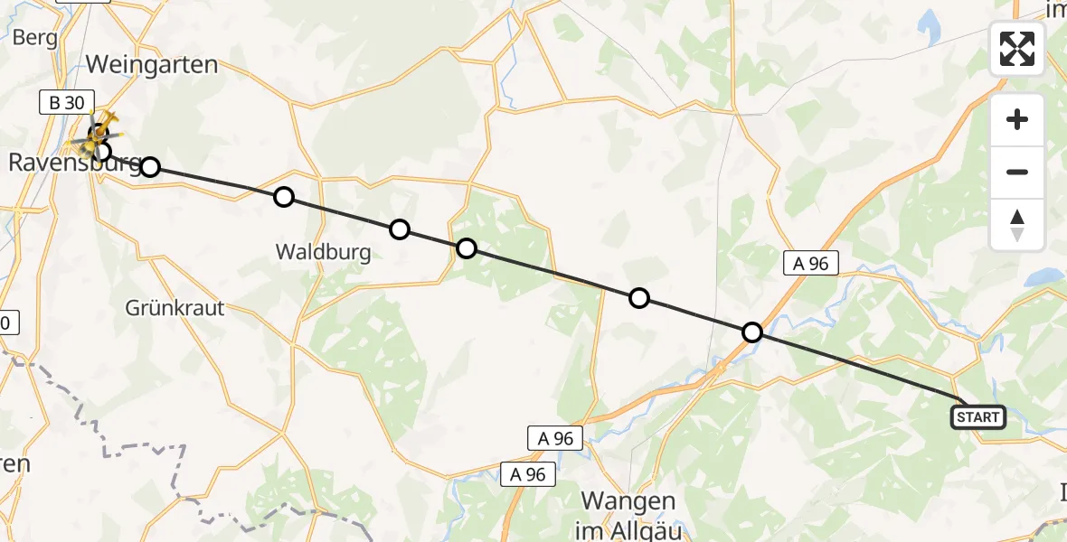 Flugroute Rettungshubschrauber Argenbühl - Sankt Elisabeth Hospital, 27 April 2026, 09:09