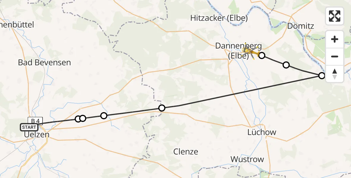 Flugroute Rettungshubschrauber Uelzen - Dannenberg (Elbe), 27 April 2026, 09:11