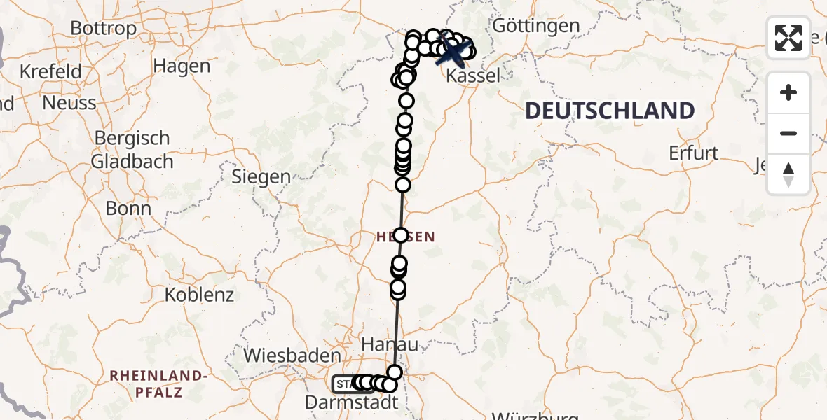 Flugroute Polizeiflugzeug Egelsbach - Calden, 27 April 2026, 09:11