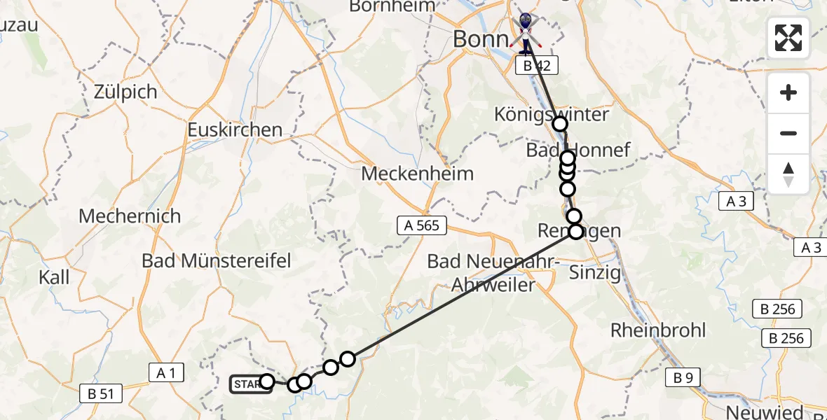 Flugroute Polizeihubschrauber Hümmel - Bonn, 27 April 2026, 09:14