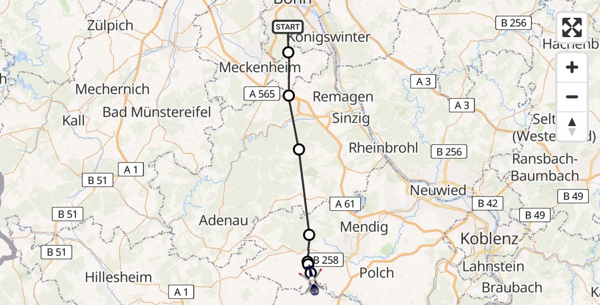 Flugroute Polizeihubschrauber Bonn - Monreal, 27 April 2026, 09:29