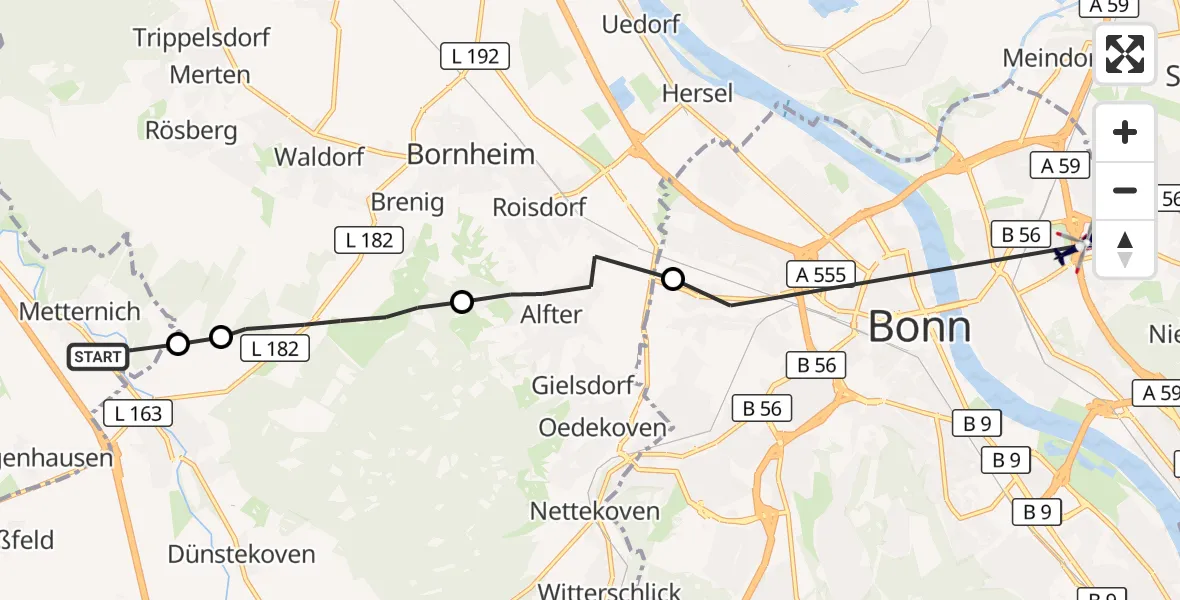 Flugroute Polizeihubschrauber Weilerswist - Bonn, 27 April 2026, 09:29