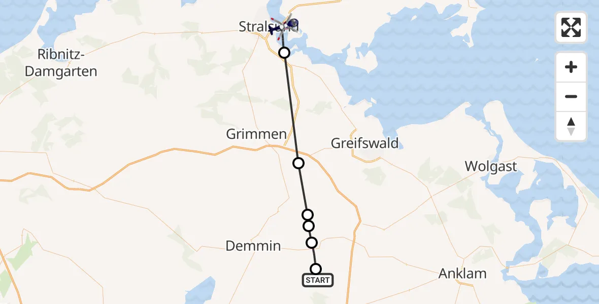Flugroute Polizeihubschrauber Alt Tellin - Stralsund, 27 April 2026, 09:29
