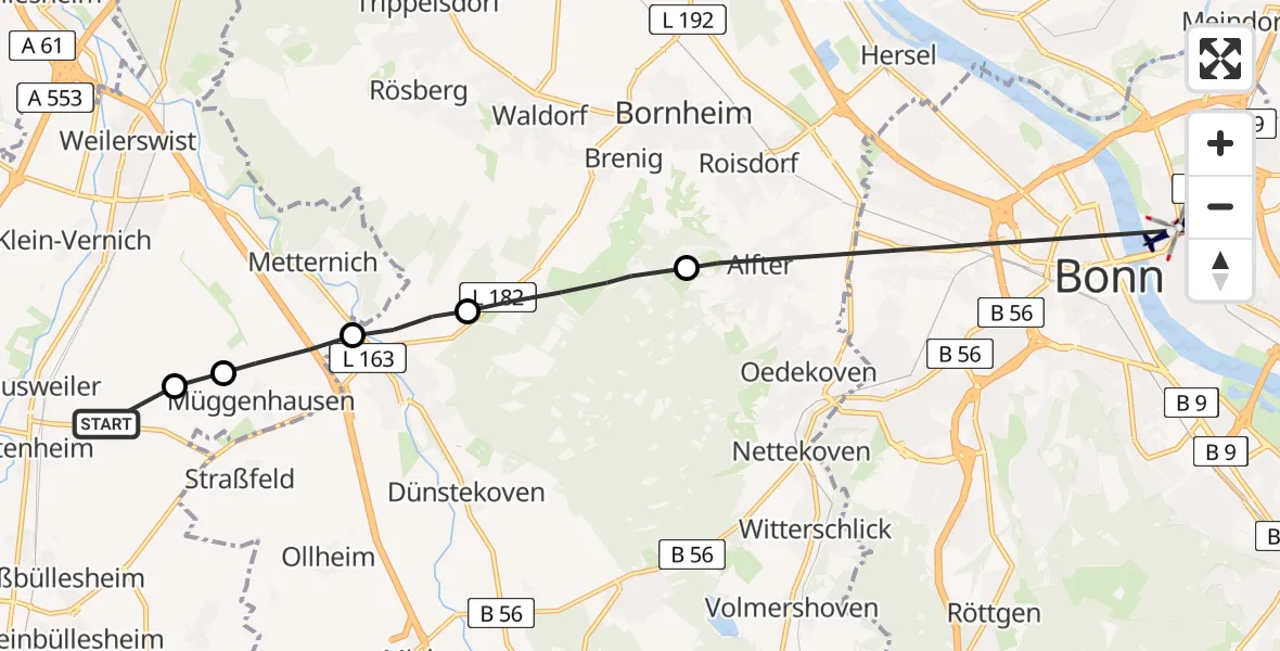 Flugroute Polizeihubschrauber Weilerswist - Bonn, 27 April 2026, 09:29