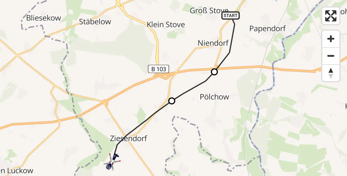 Flugroute Polizeihubschrauber Papendorf - Ziesendorf, 27 April 2026, 09:29