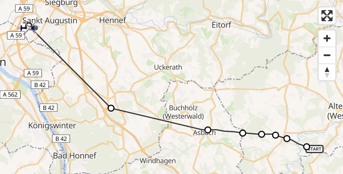 Flugroute Polizeihubschrauber Neitersen - Bonn-Hangelar Flugplatz, 27 April 2026, 09:29