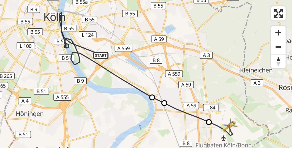 Flugroute Rettungshubschrauber Köln - Köln Bonn Flughafen, 27 April 2026, 09:43