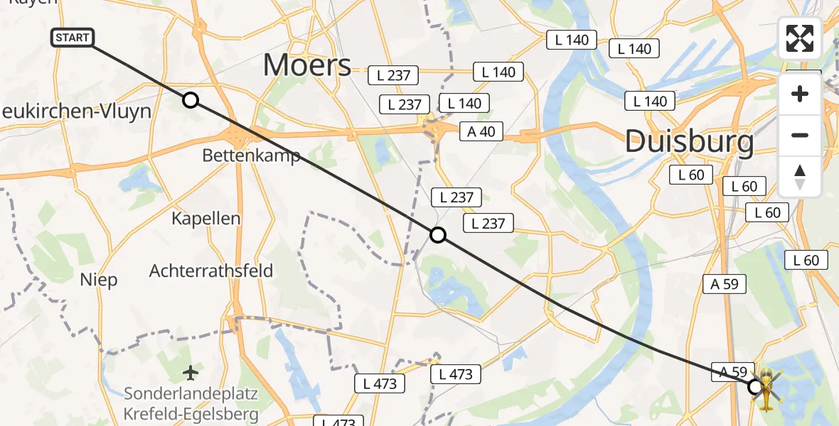 Flugroute Rettungshubschrauber Neukirchen-Vluyn - Duisburg Air Rescue Hubschrauberlandeplatz (Christoph 9), 27 April 2026, 09:43