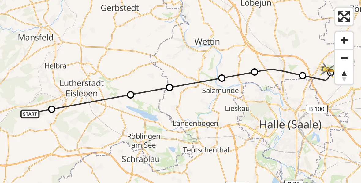 Flugroute Rettungshubschrauber Blankenheim - Halle-Oppin Flugplatz, 27 April 2026, 09:43