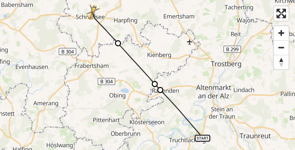 Flugroute Rettungshubschrauber Seeon-Seebruck - Schnaitsee, 27 April 2026, 09:43