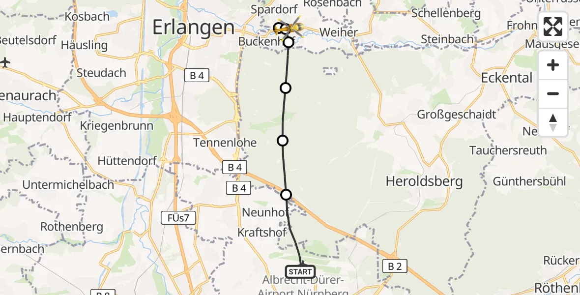 Flugroute Rettungshubschrauber Flughafen Nuremberg - Uttenreuth, 27 April 2026, 09:45