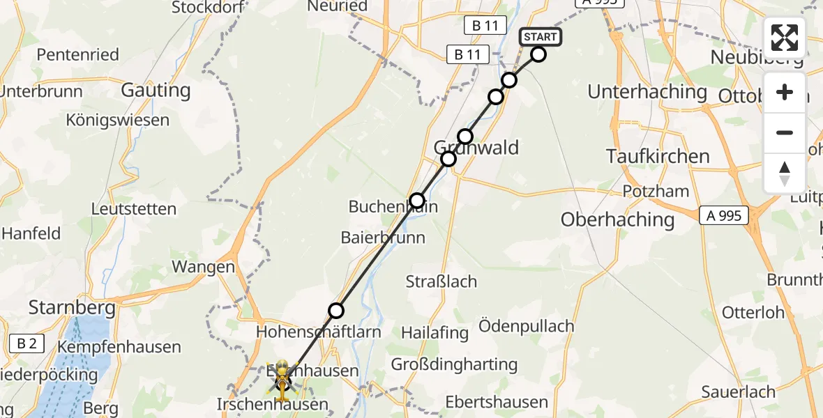 Flugroute Rettungshubschrauber ADAC Air Rescue Center Hubschrauberlandeplatz (Christoph 1) - Icking, 27 April 2026, 09:47