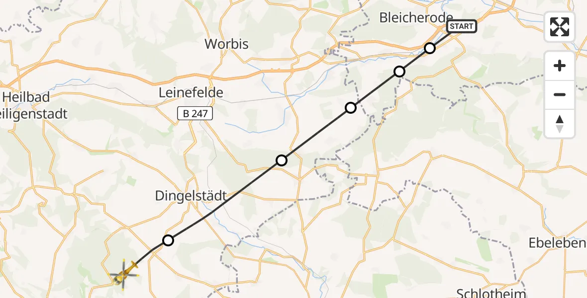 Flugroute Rettungshubschrauber Niedergebra - Wachstedt, 27 April 2026, 09:47