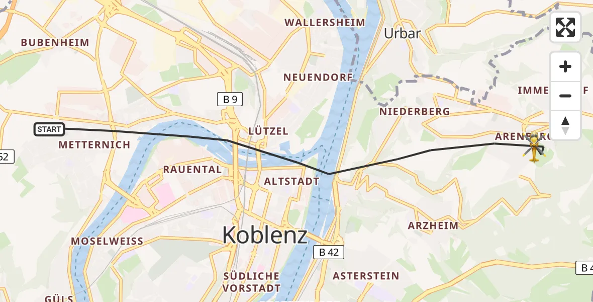 Flugroute Rettungshubschrauber Koblenz - Koblenz, 27 April 2026, 09:51