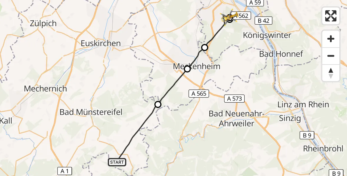 Flugroute Rettungshubschrauber Bad Münstereifel - Bonn University Hospital, 27 April 2026, 09:55