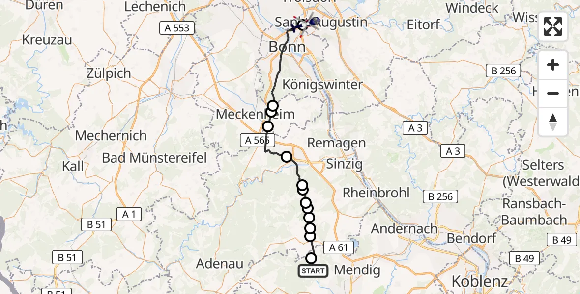 Flugroute Polizeihubschrauber Kirchwald - Sankt Augustin, 27 April 2026, 09:57