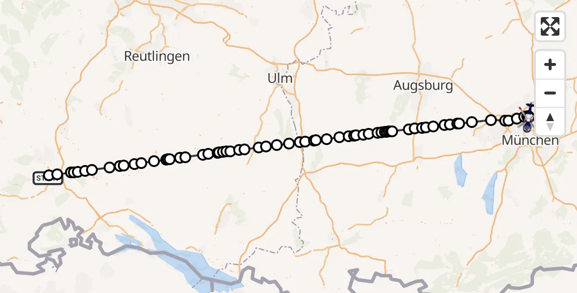 Flugroute Polizeihubschrauber Donaueschingen-Villingen Flugplatz - Oberschleißheim, 27 April 2026, 09:58