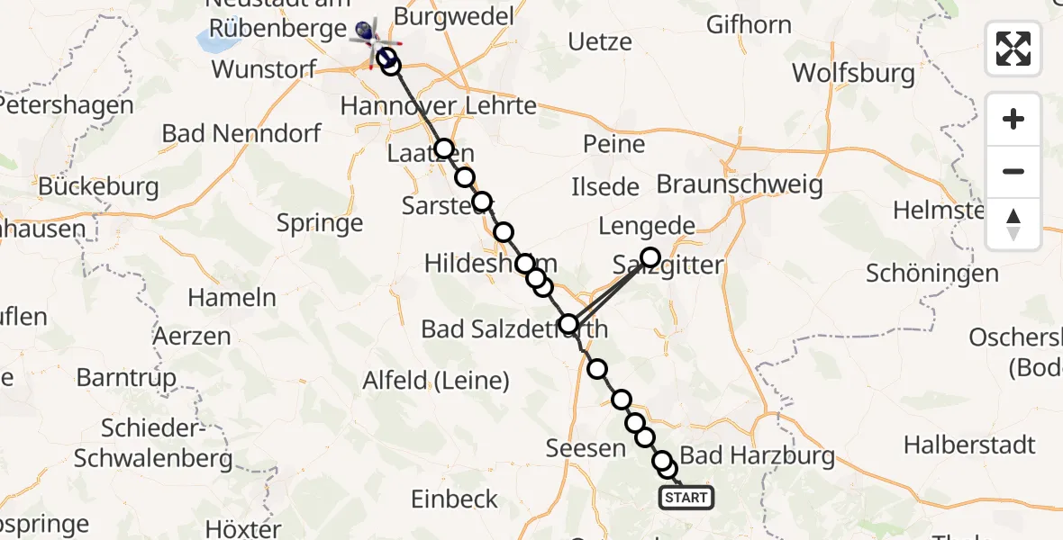 Flugroute Polizeihubschrauber Harz (Landkreis Goslar) - Flughafen Hannover, 27 April 2026, 10:07